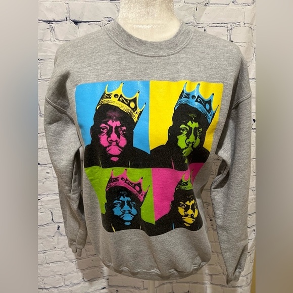 The Notorious B.I.G BIGGIE SMALLS HEATHER GREY CREWNECK SWEATSHIRT XS - Picture 1 of 4